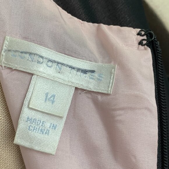 London Times Plus Sz 14 Sheer Black Lined Chiffon Dress Flower Appliqués #224C - Picture 6 of 7